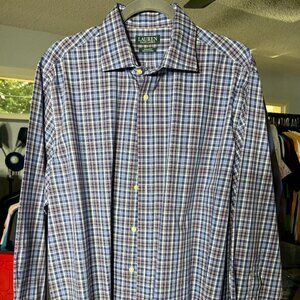 Ralph Lauren Men's Blue Plaid Long-Sleeve Button-Up Shirt XL